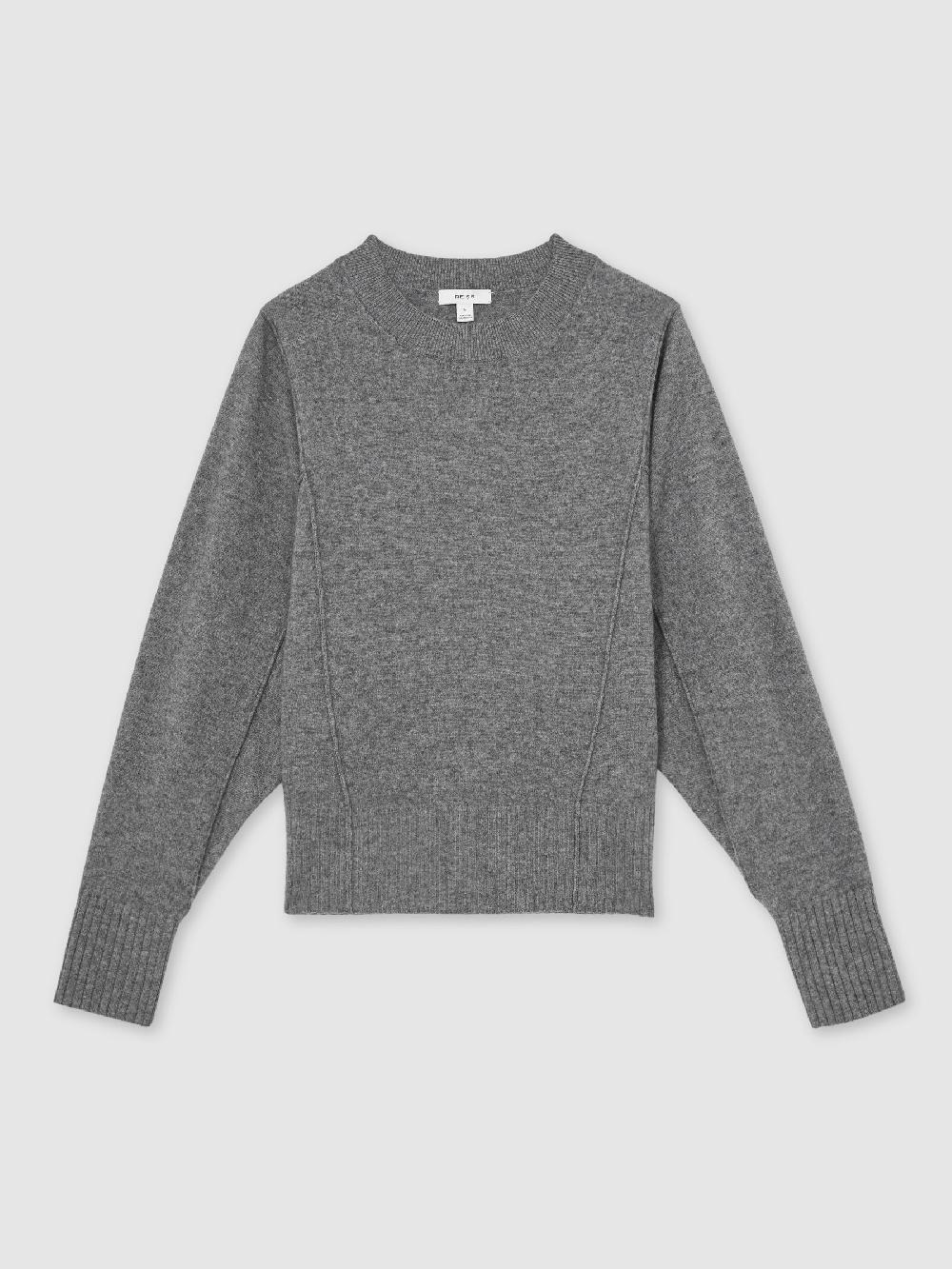 Reiss Wool-Blend Reverse-Seam Batwing Jumper With Cashmere In Charcoal