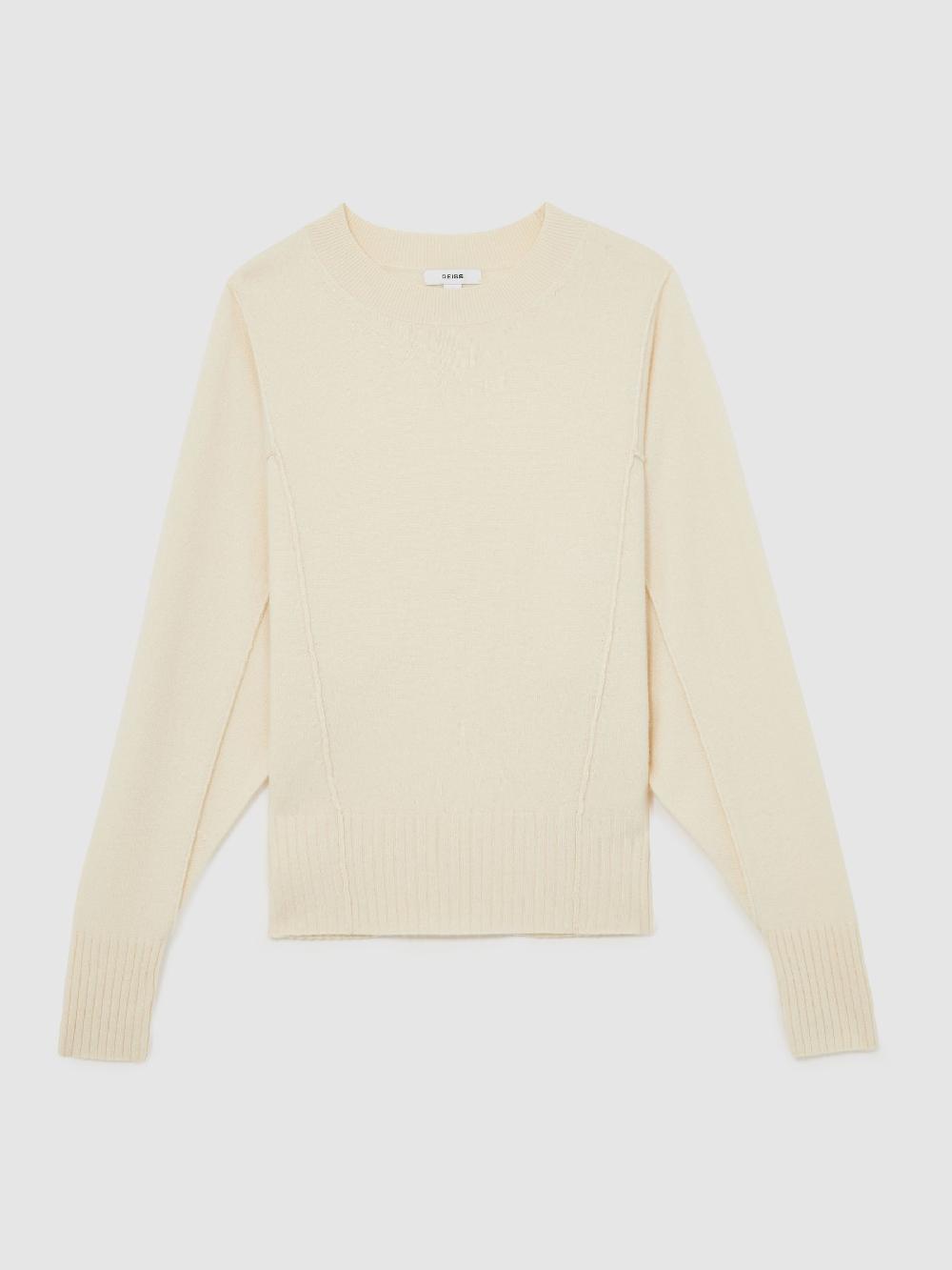 Reiss Wool-Blend Reverse-Seam Batwing Jumper With Cashmere In Cream