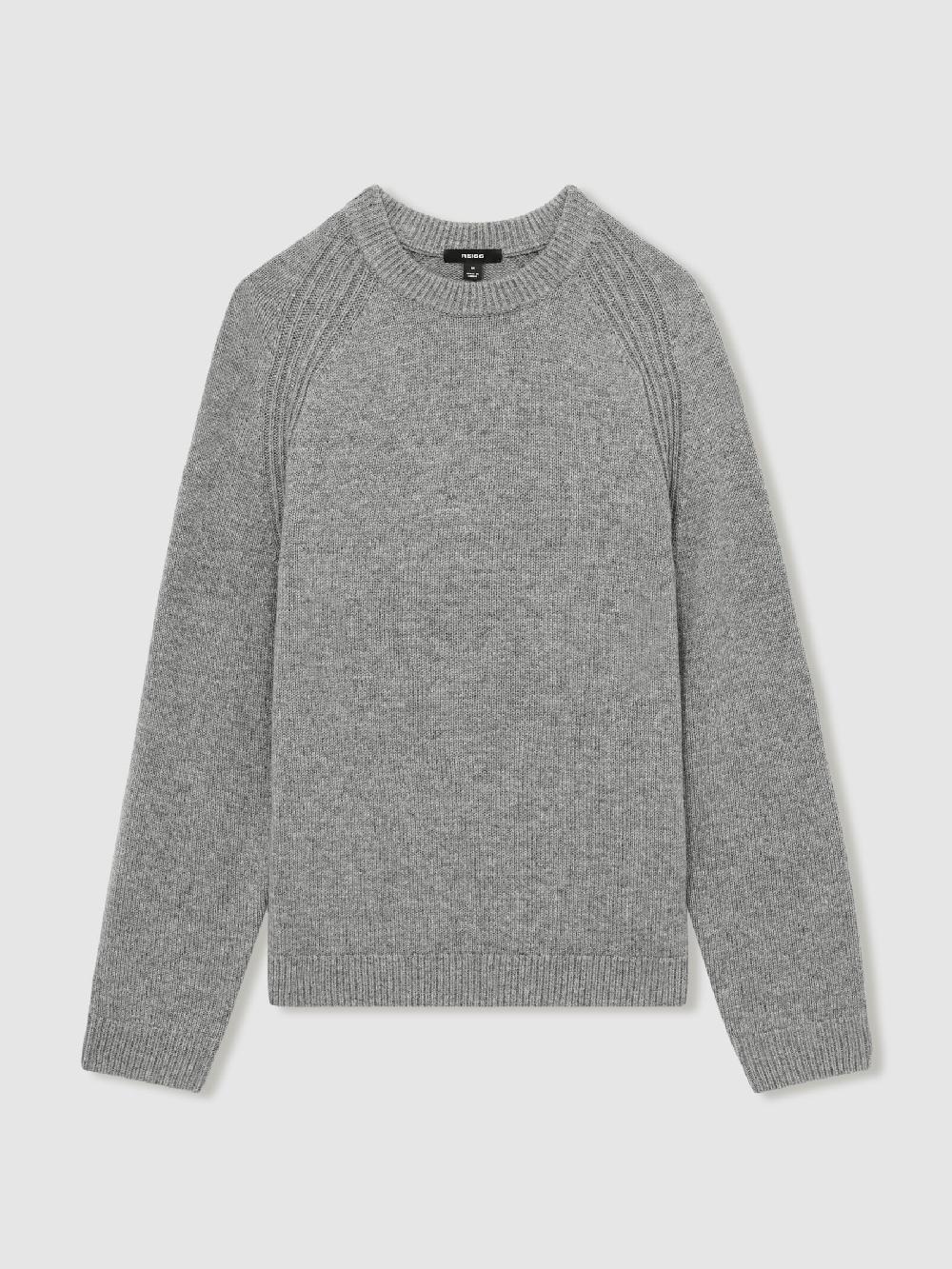 Reiss Wool Blend Ridge Seam Jumper In Mid Grey Melange