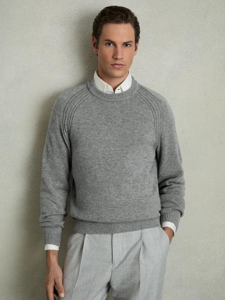 reiss Wool Blend Ridge Seam Jumper in Mid Grey Melange