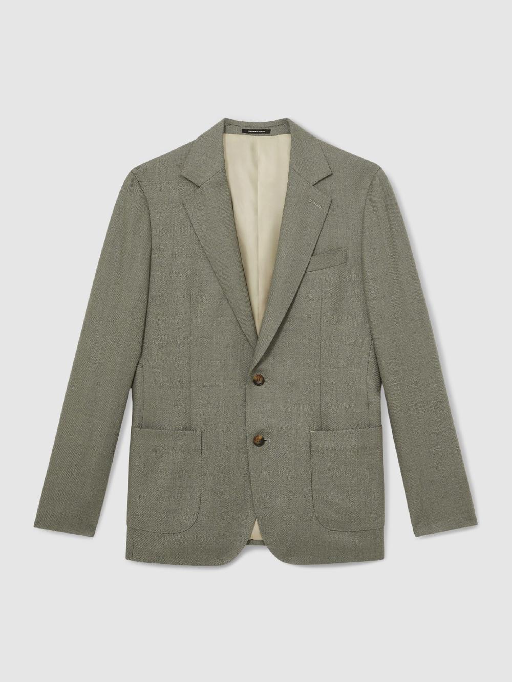 Reiss Wool-Blend Single-Breasted Blazer Slim-Fit In Sage Green