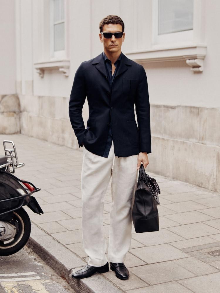 reiss Wool-Blend Single-Breasted Blazer Tailored-Fit in Navy