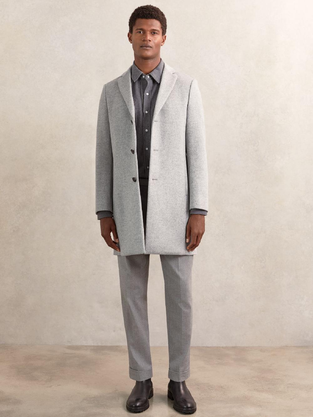 Reiss Wool-Blend Single-Breasted Overcoat In Soft Grey