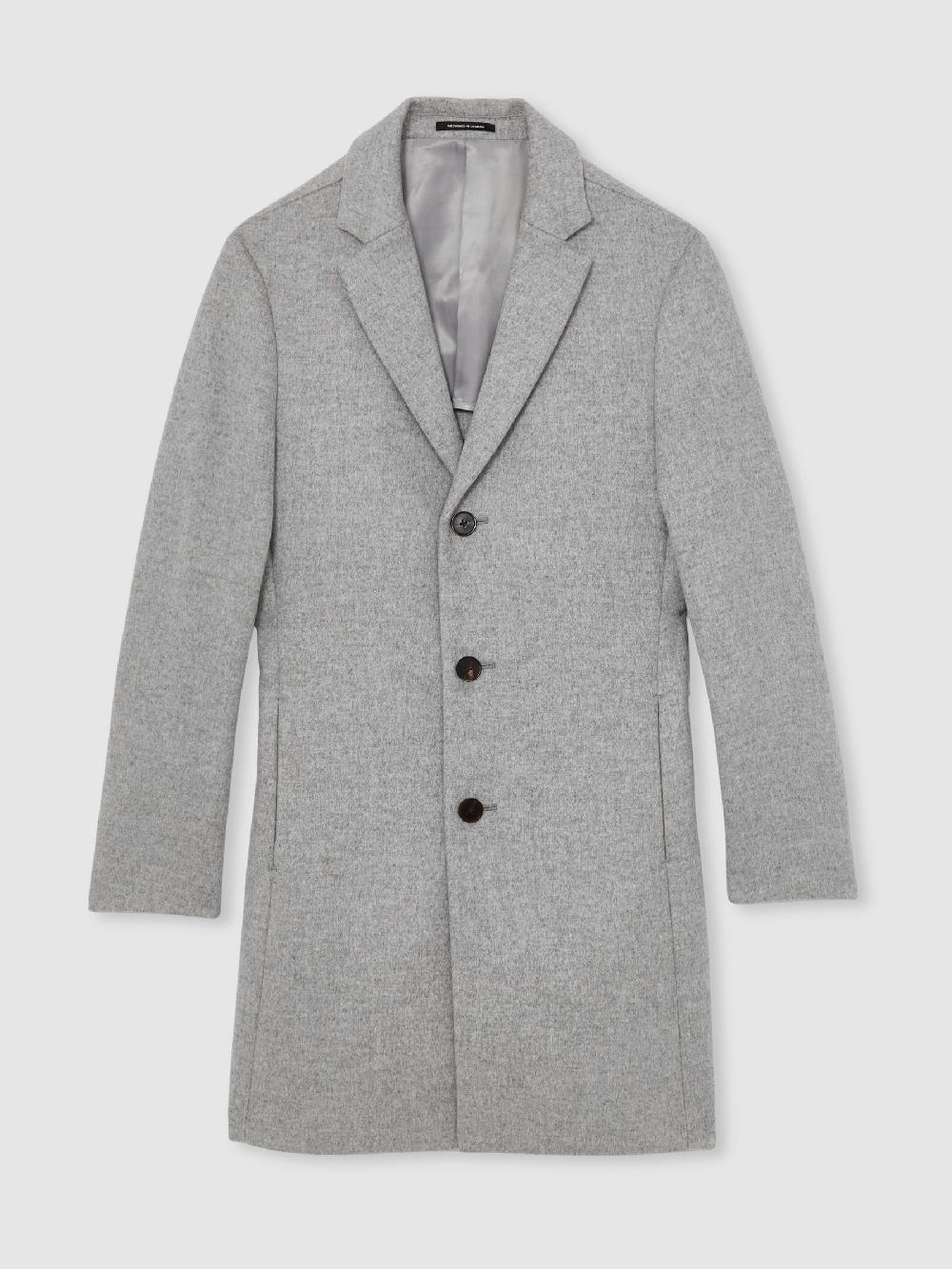 Reiss Wool-Blend Single-Breasted Overcoat In Soft Grey
