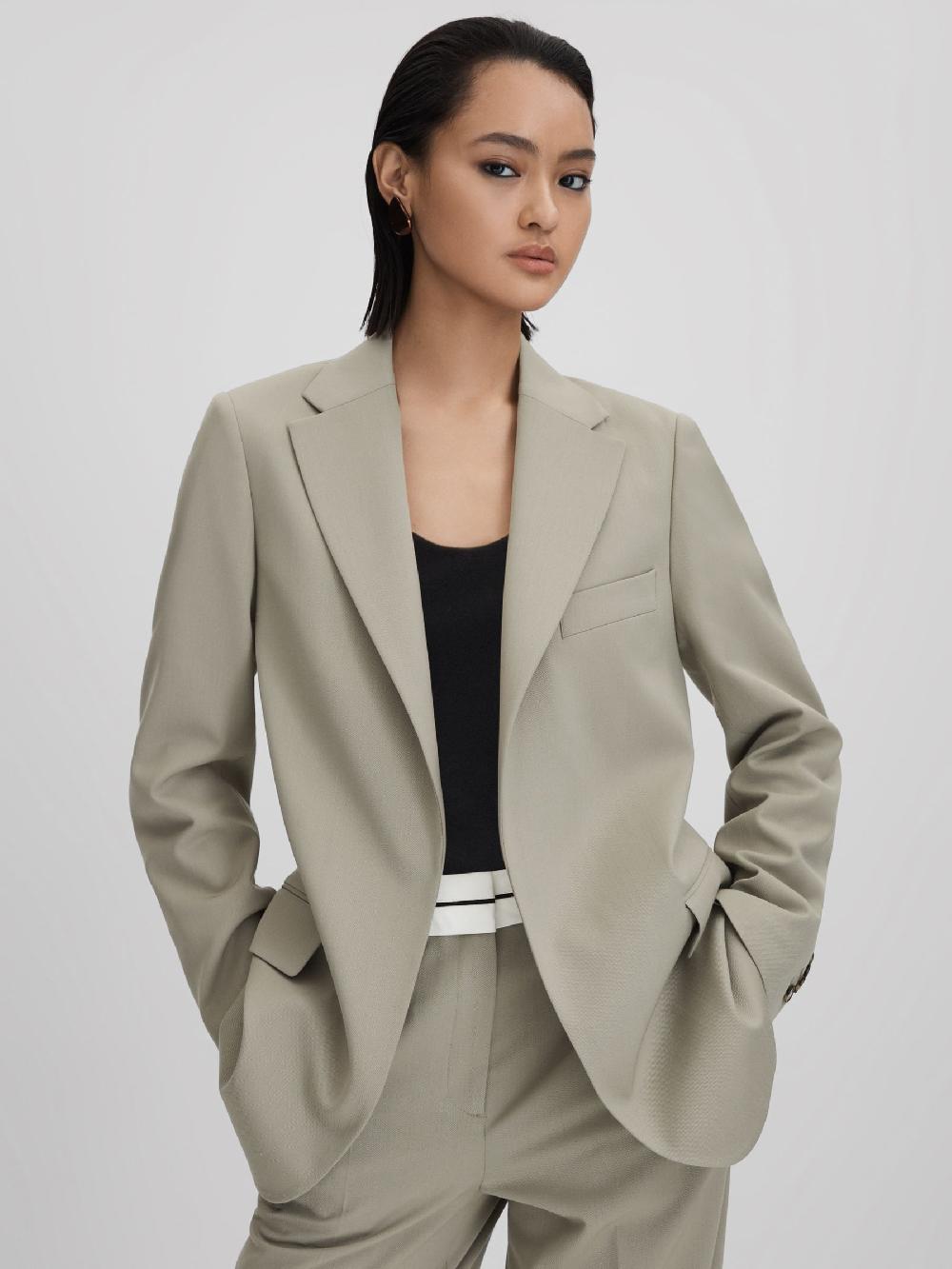 Reiss Wool Blend Single Breasted Suit Blazer In Green