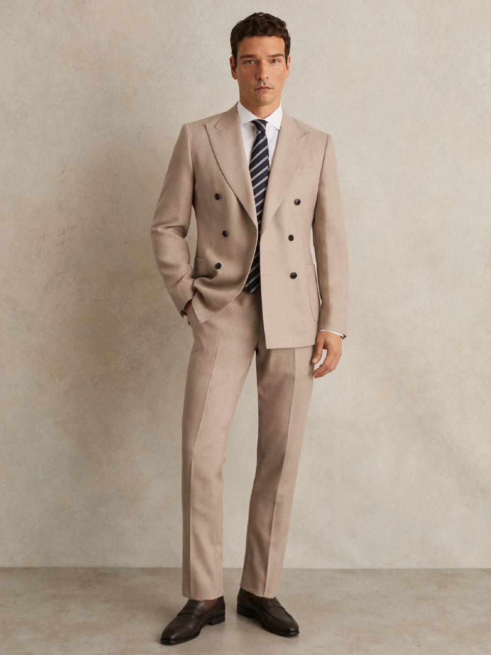 Reiss Wool-Blend Slim-Fit Suit Trousers In Oatmeal Brown