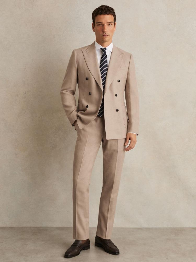 reiss Wool-Blend Slim-Fit Suit Trousers in Oatmeal Brown