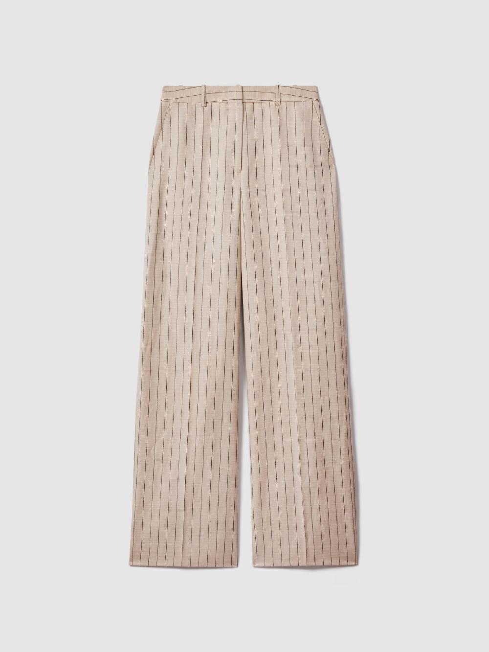 Reiss Wool Blend Striped Wide Leg Trousers In Neutral