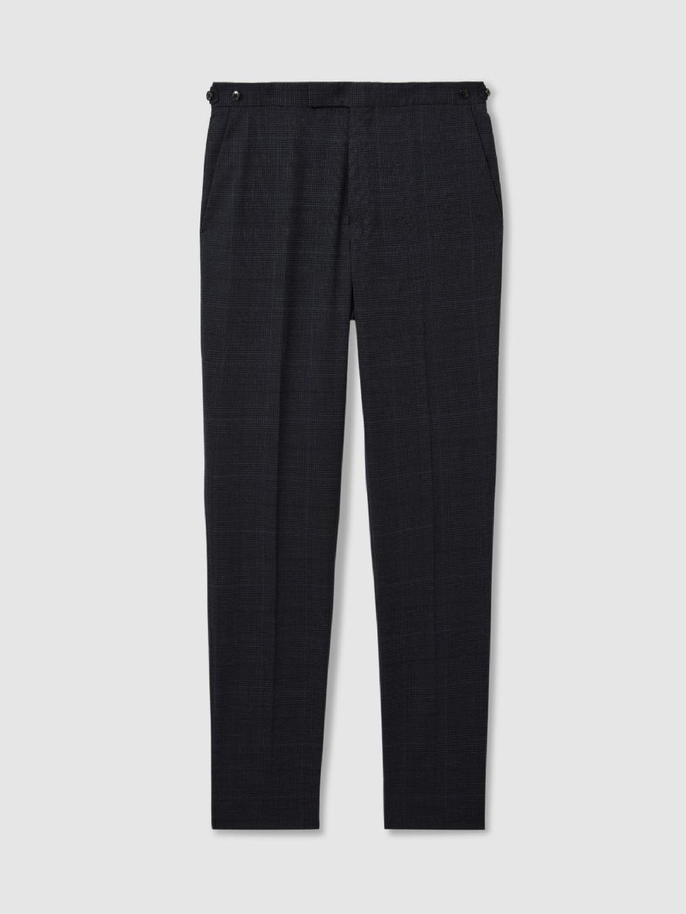 Reiss Wool Blend Suit Trousers In Prince Of Wales Check In Navy