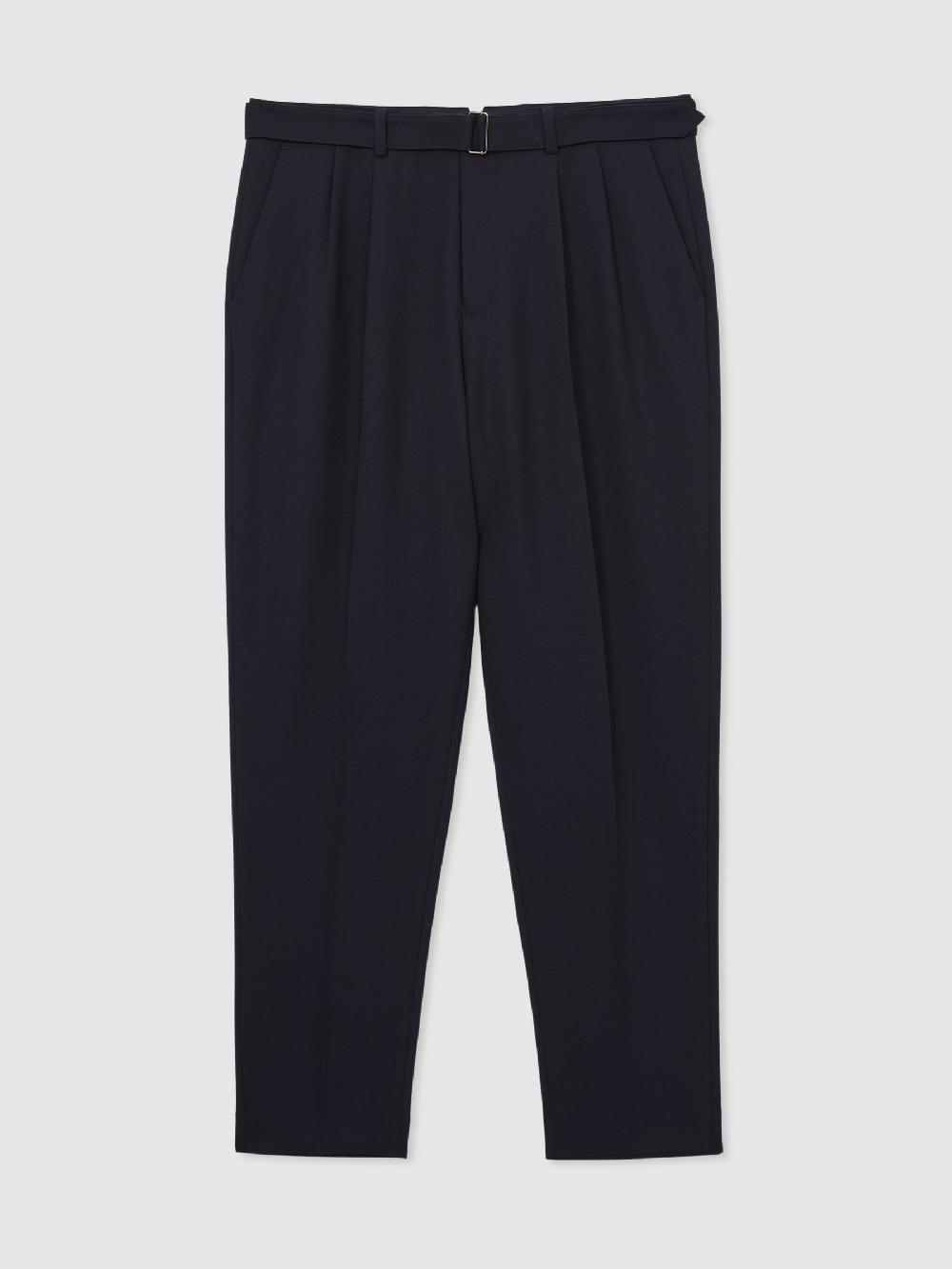 Reiss Wool-Blend Tailored-Fit Belted Trousers In Navy