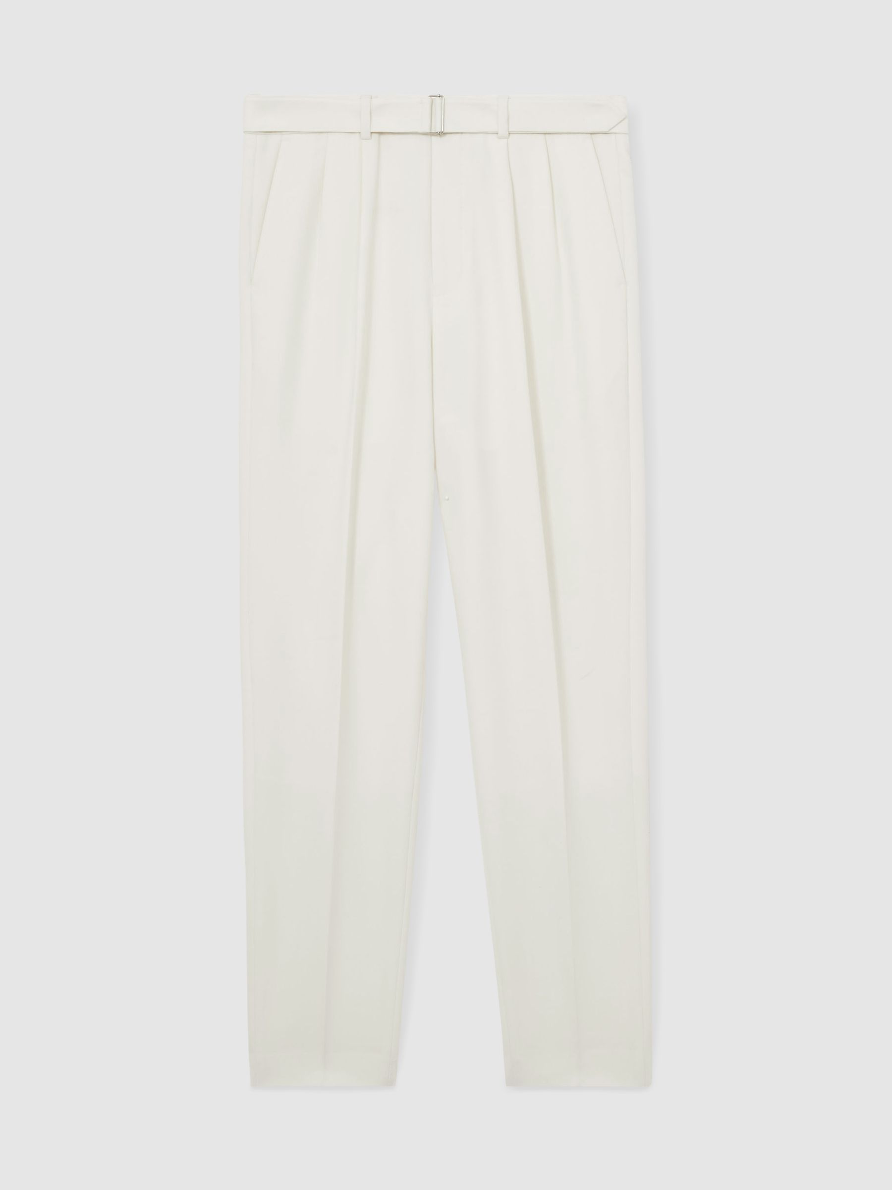 Reiss Wool-Blend Tailored-Fit Belted Trousers In White