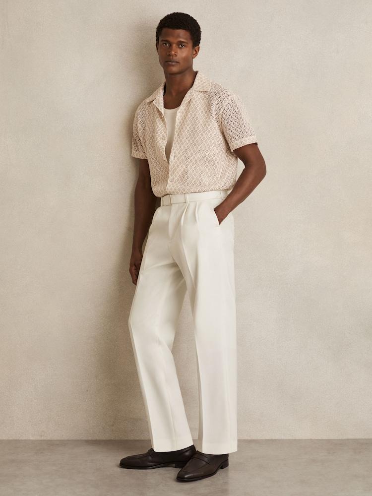 reiss Wool-Blend Tailored-Fit Belted Trousers in White