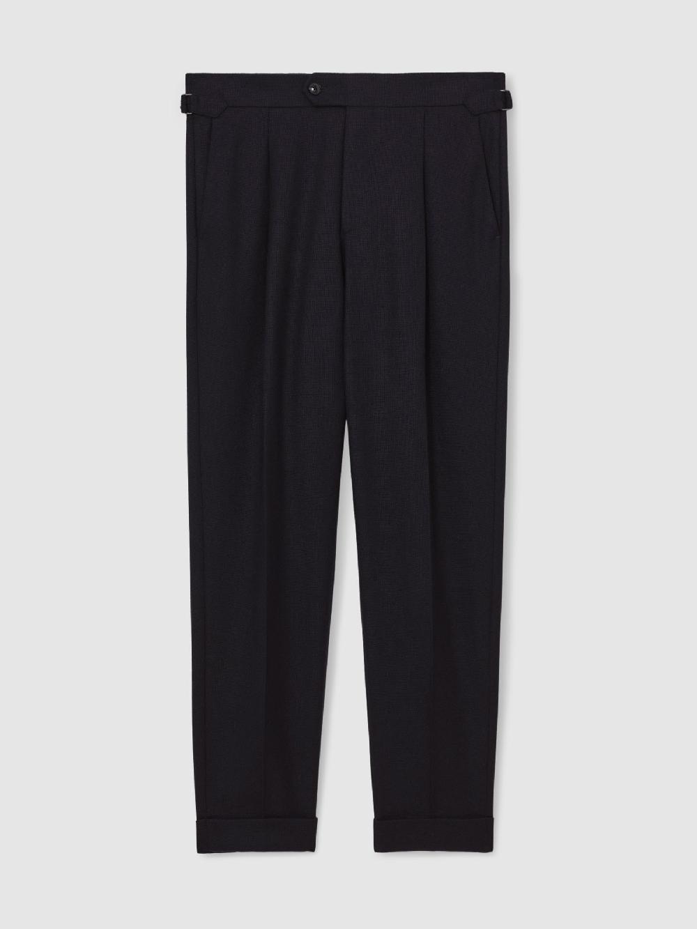 Reiss Wool-Blend Tailored-Fit Cuffed Trousers In Navy