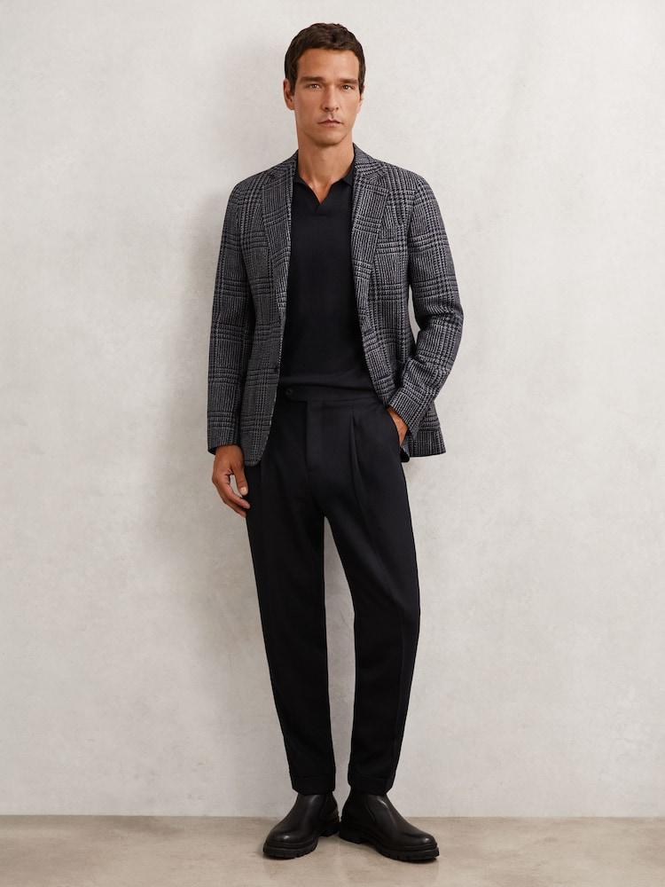 reiss Wool-Blend Tailored-Fit Cuffed Trousers in Navy