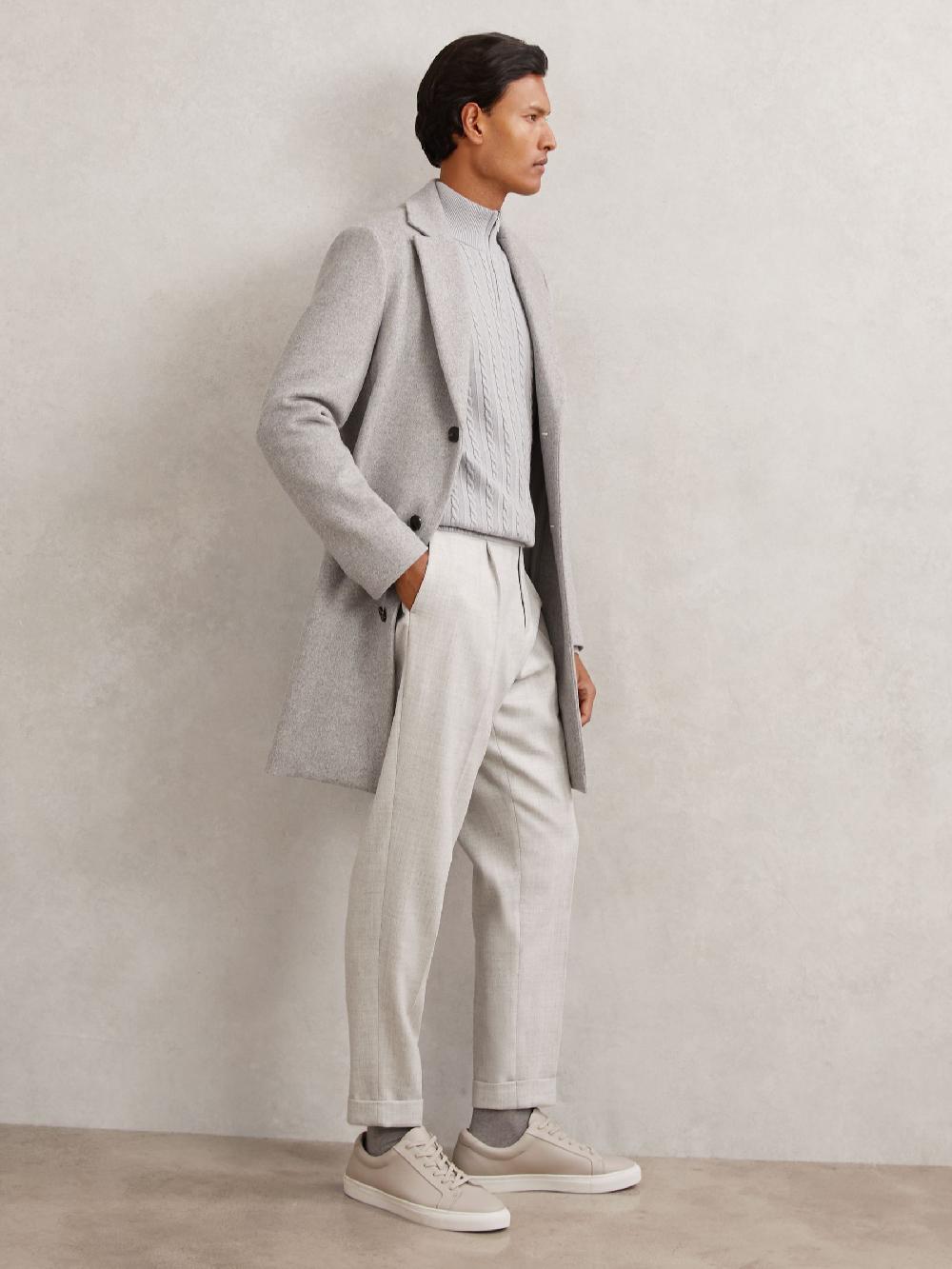 Reiss Wool-Blend Tailored-Fit Cuffed Trousers In Soft Grey