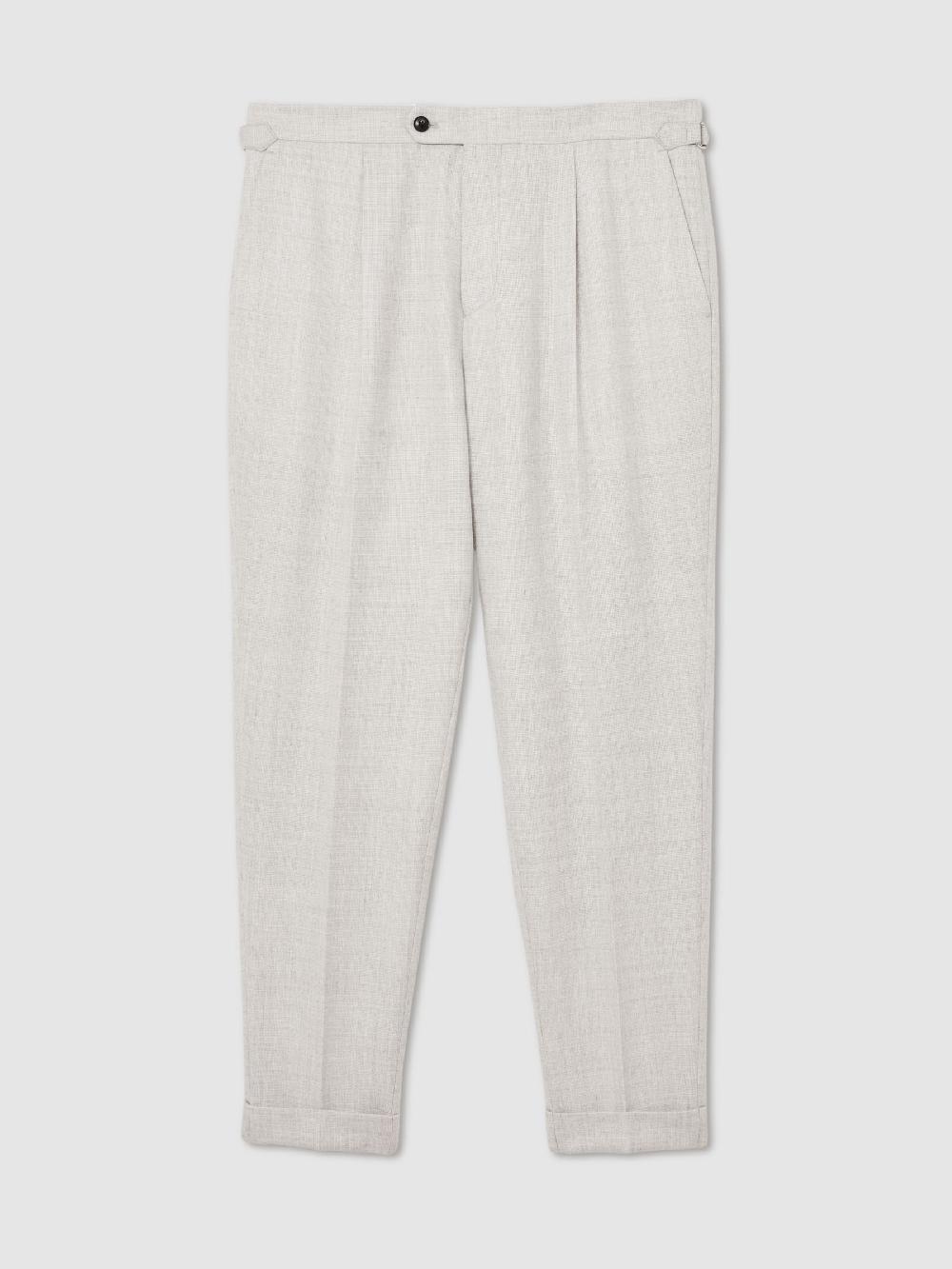 Reiss Wool-Blend Tailored-Fit Cuffed Trousers In Soft Grey