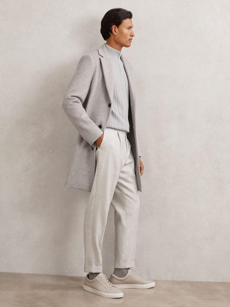 reiss Wool-Blend Tailored-Fit Cuffed Trousers in Soft Grey