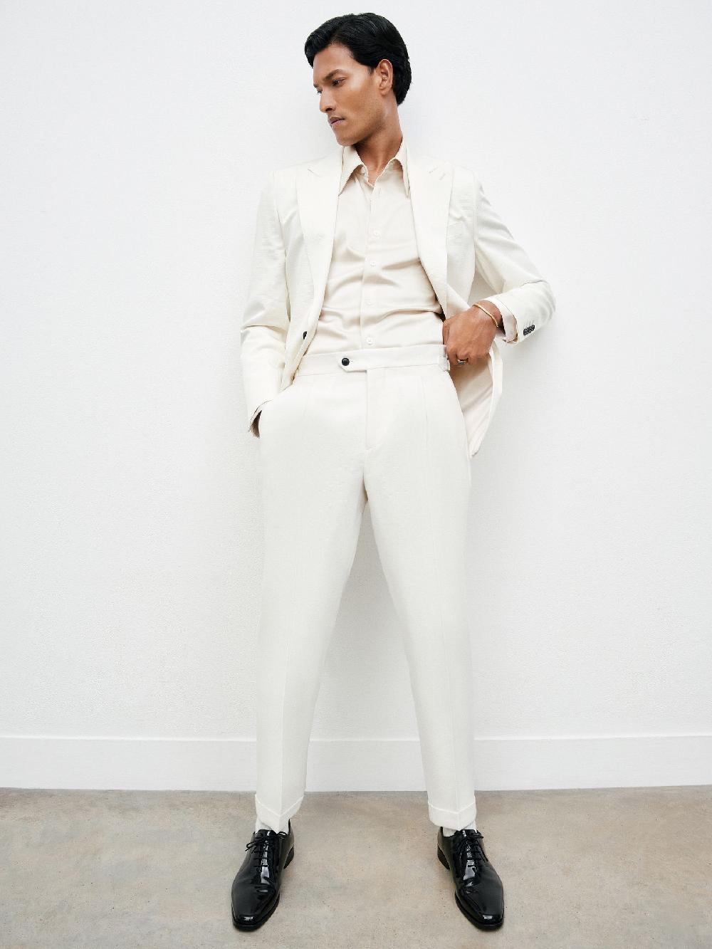 Reiss Wool-Blend Tailored-Fit Cuffed Trousers In White