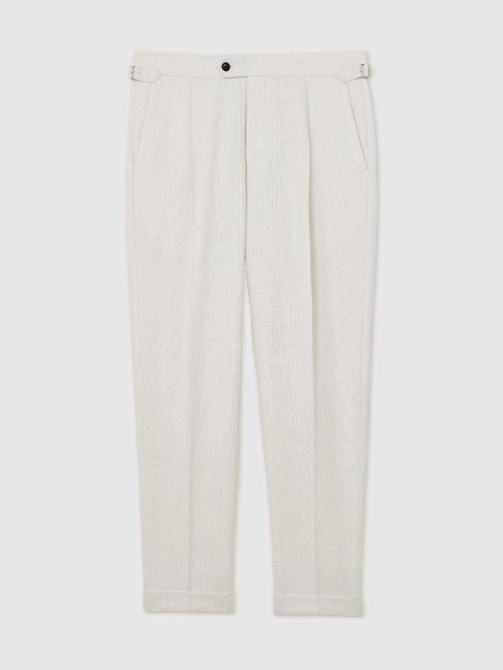 Reiss Wool-Blend Tailored-Fit Cuffed Trousers In White