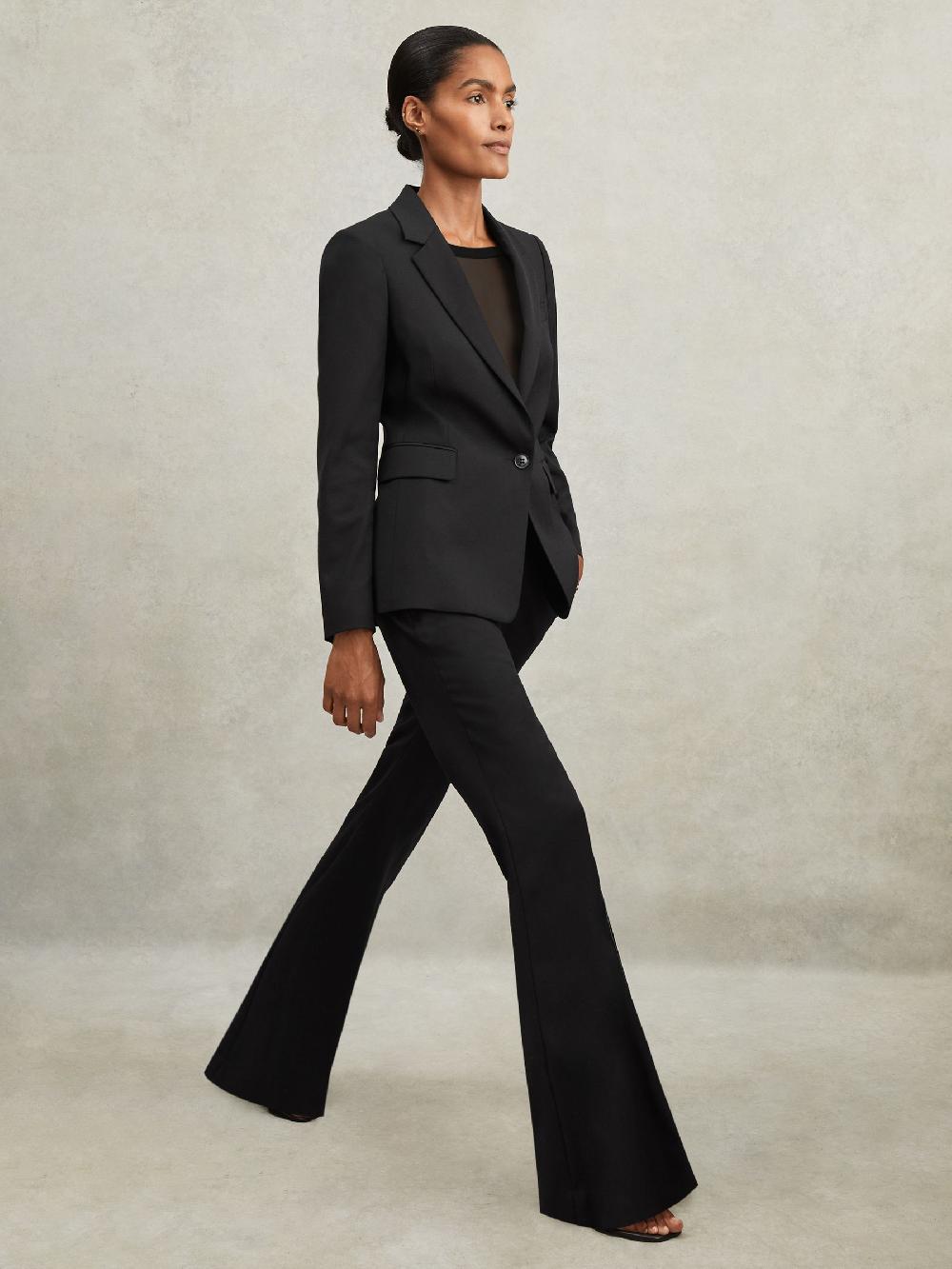 Reiss Wool-Blend Tailored Flared Suit Trousers In Black