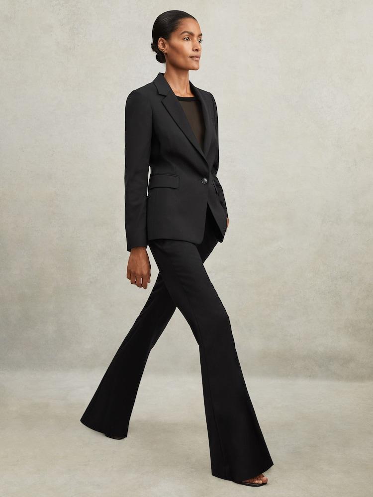 reiss Wool-Blend Tailored Flared Suit Trousers in Black