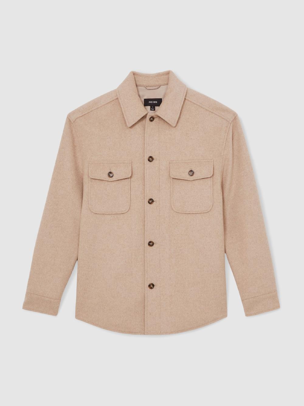 Reiss Wool-Blend Twin-Pocket Overshirt In Oatmeal Brown