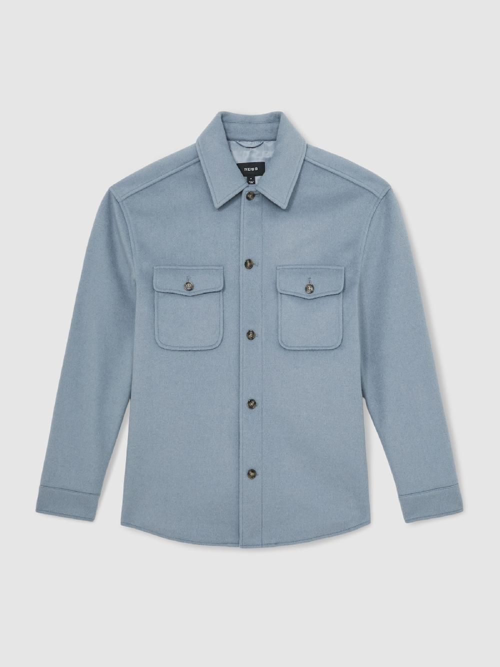 Reiss Wool-Blend Twin-Pocket Overshirt In Soft Blue