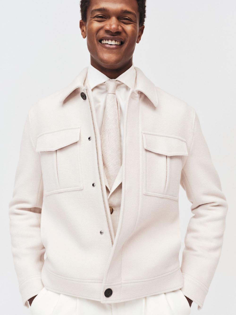 Reiss Wool Blend Twin Pocket Zipped Jacket In Ivory