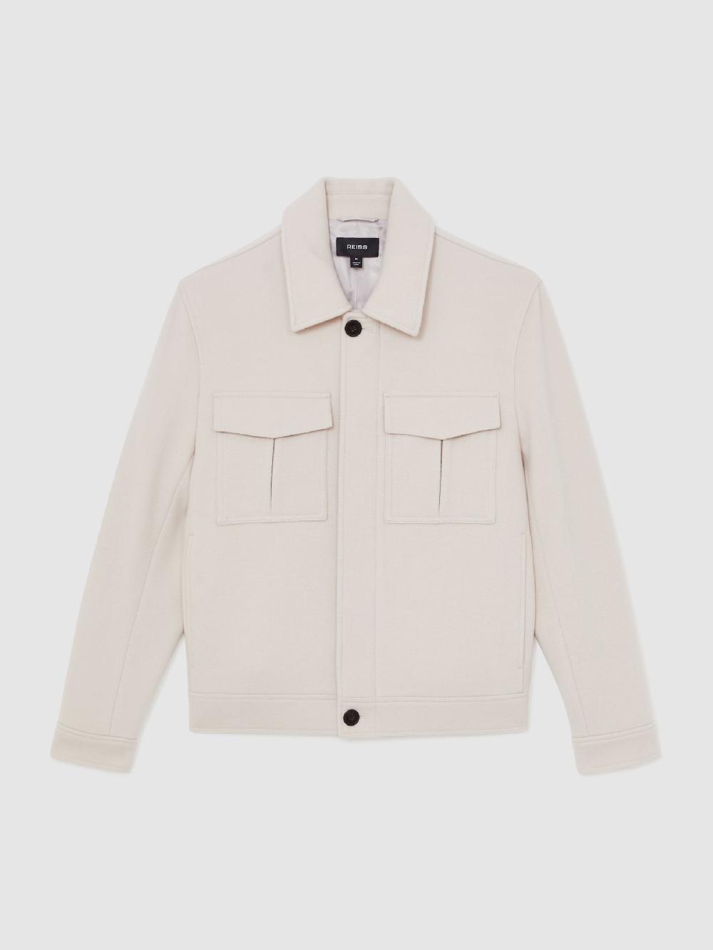 Reiss Wool Blend Twin Pocket Zipped Jacket In Ivory