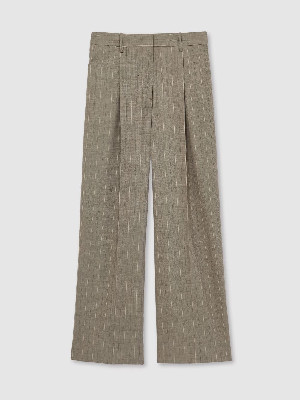 Reiss Wool-Blend Wide-Leg Pinstripe Trousers In Grey