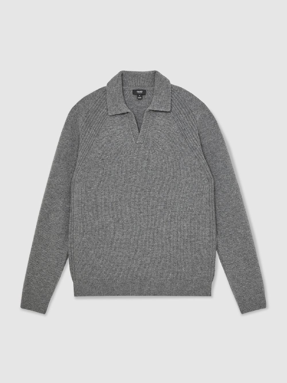 Reiss Wool-Cashmere Open-Collar Jumper In Mid Grey Melange