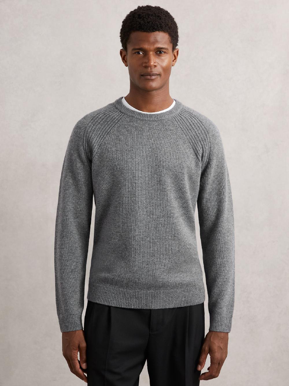 Reiss Wool-Cashmere Reverse-Seam Jumper In Mid Grey Melange
