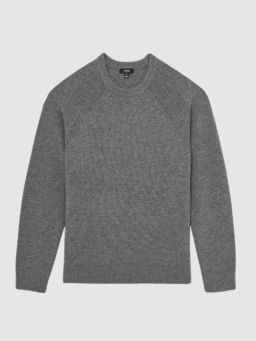 Reiss Wool-Cashmere Reverse-Seam Jumper In Mid Grey Melange