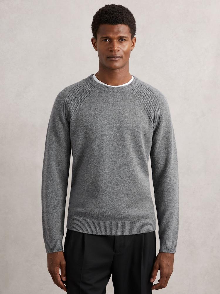 reiss Wool-Cashmere Reverse-Seam Jumper in Mid Grey Melange