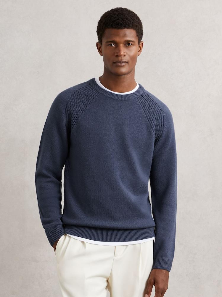 reiss Wool-Cashmere Reverse-Seam Jumper in Oceanic Blue