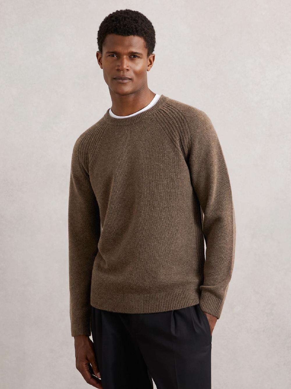 Reiss Wool-Cashmere Reverse-Seam Jumper In Pecan Brown