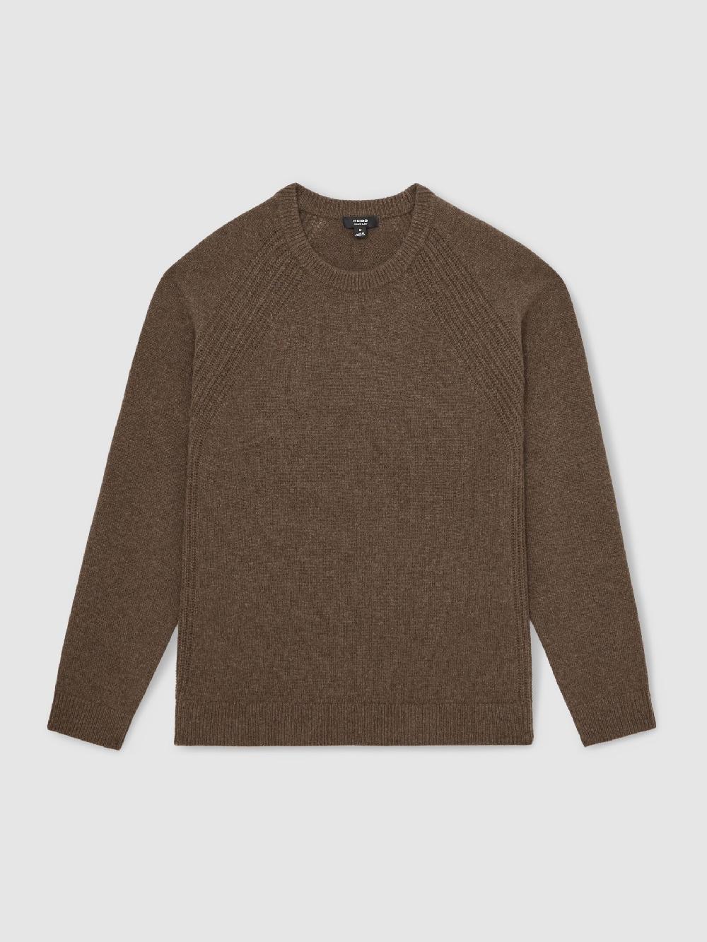 Reiss Wool-Cashmere Reverse-Seam Jumper In Pecan Brown