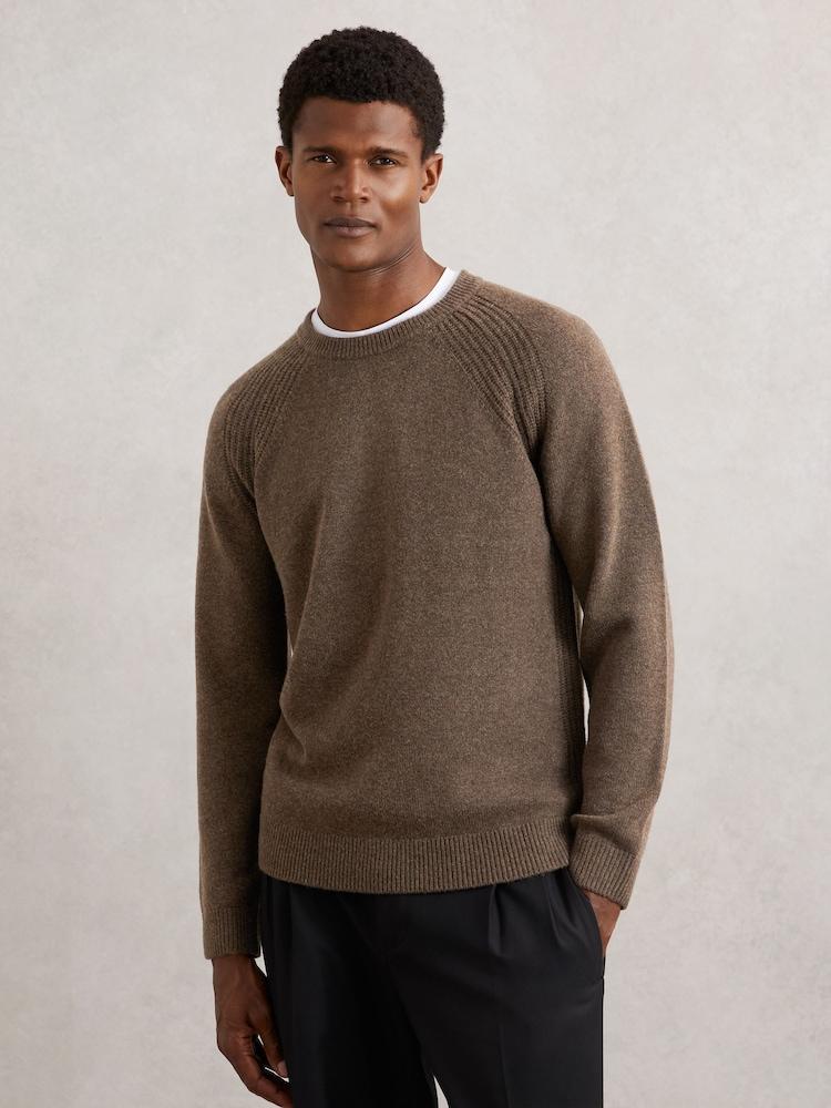 reiss Wool-Cashmere Reverse-Seam Jumper in Pecan Brown