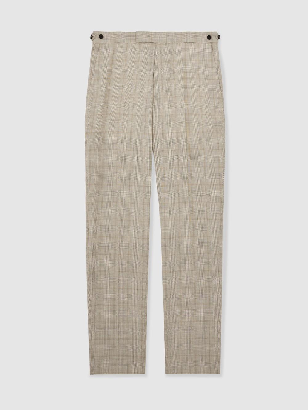 Reiss Wool Check Classic-Fit Suit Trousers In Oatmeal Brown