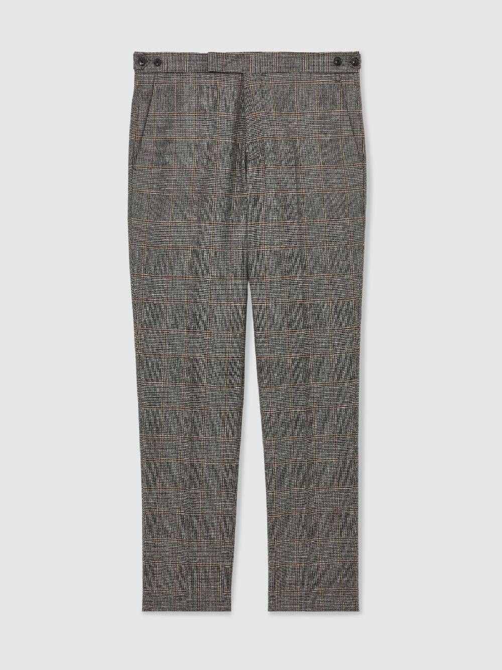 Reiss Wool Check Tailored-Fit Suit Trousers In Charcoal Grey