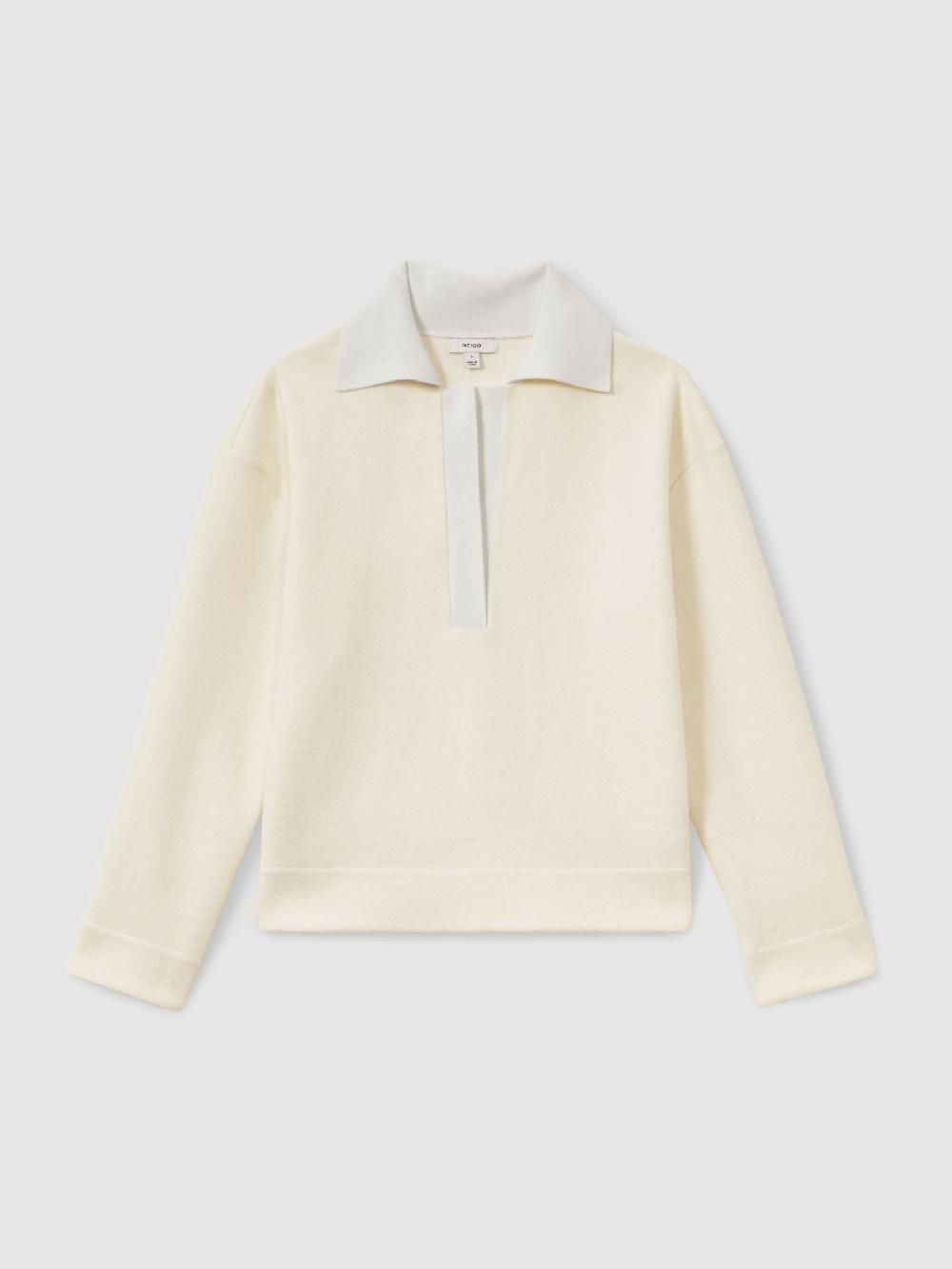 Reiss Wool-Cotton Blend Open-Placket Shirt In Cream