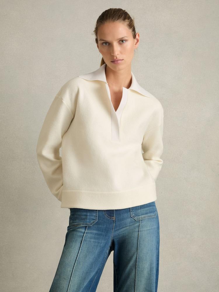 reiss Wool-Cotton Blend Open-Placket Shirt in Cream