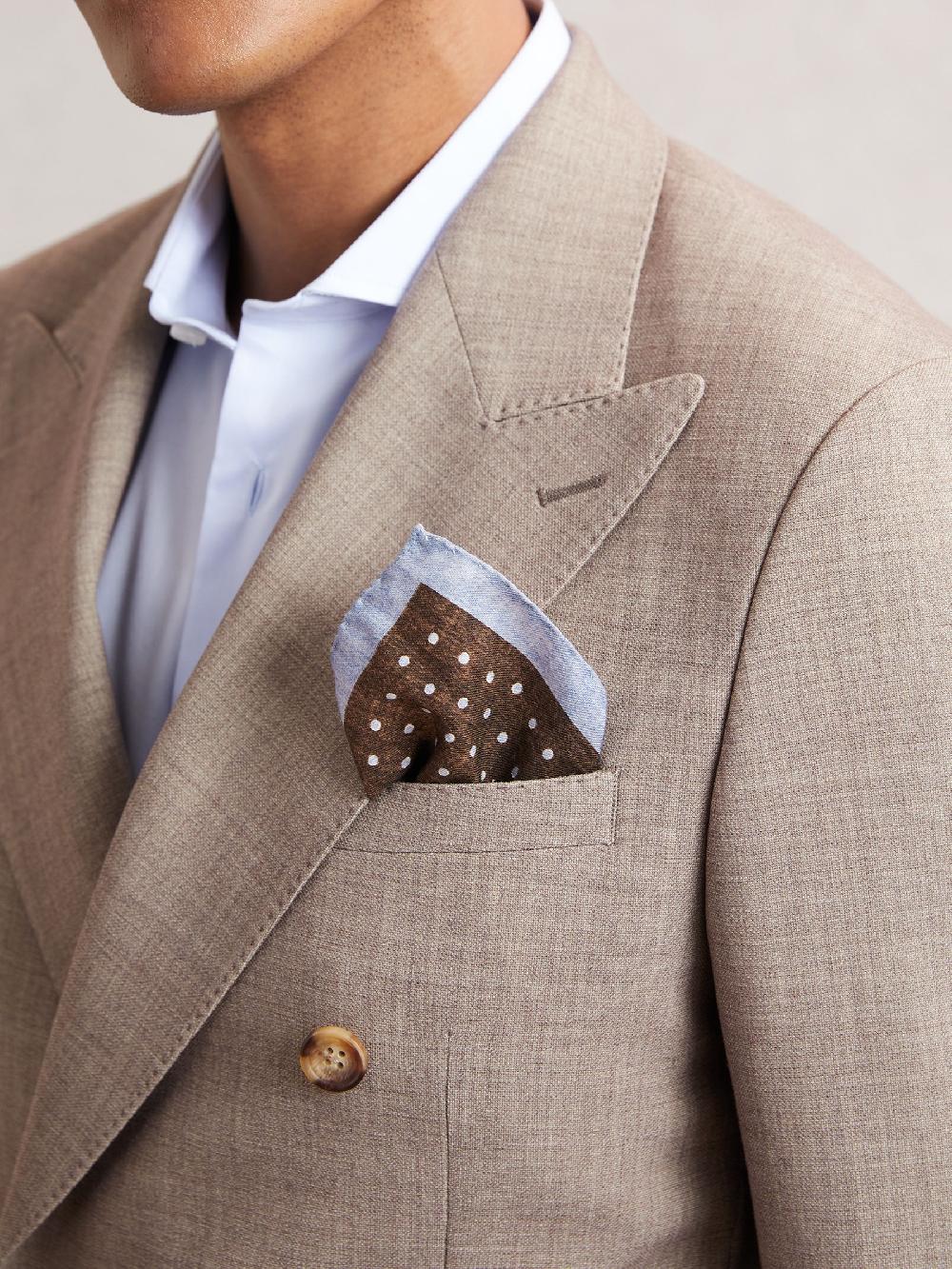 Reiss Wool-Cotton Polka-Dot Pocket Square In Chocolate Brown