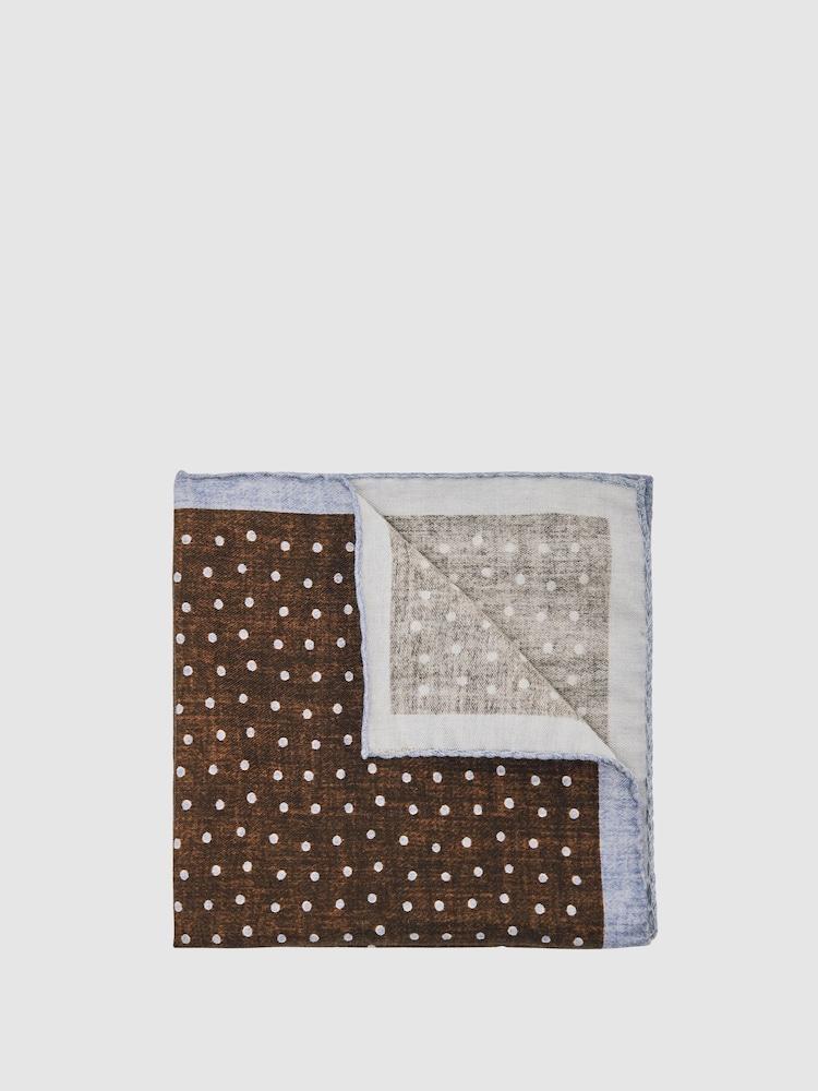 reiss Wool-Cotton Polka-Dot Pocket Square in Chocolate Brown