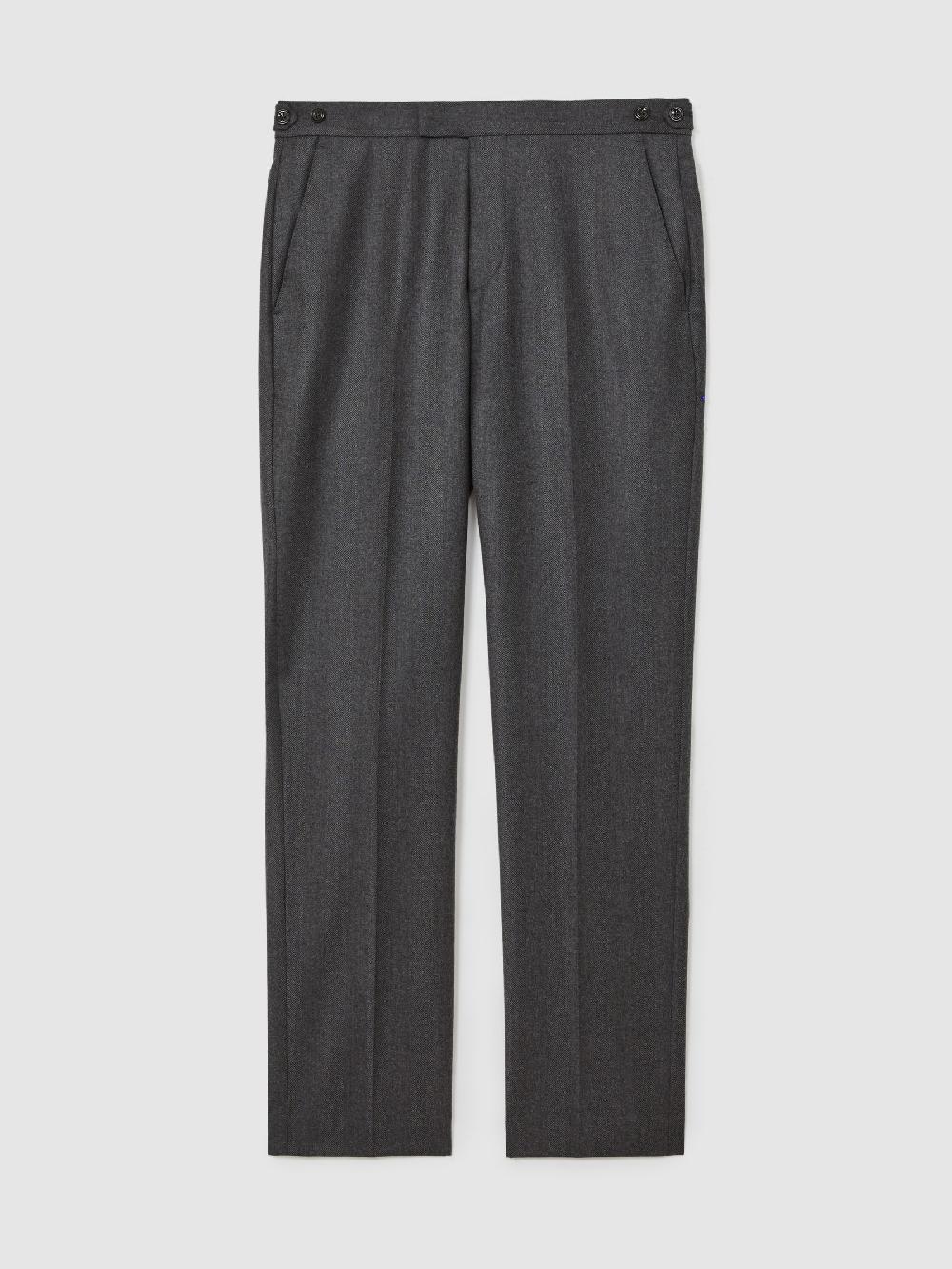 Reiss Wool Flannel Classic-Fit Trousers In Charcoal Grey