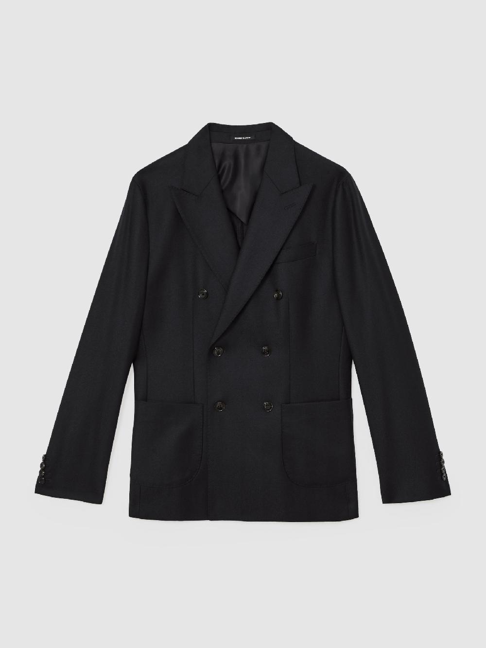 Reiss Wool-Flannel Double-Breasted Tailored-Fit Blazer In Navy