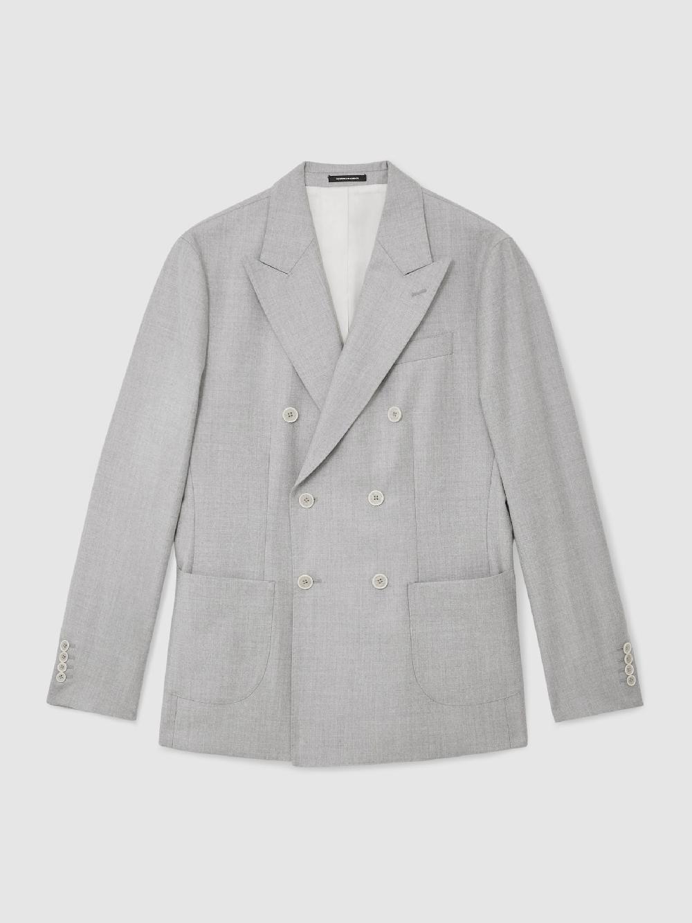 Reiss Wool Flannel Double-Breasted Tailored-Fit Blazer In Soft Grey