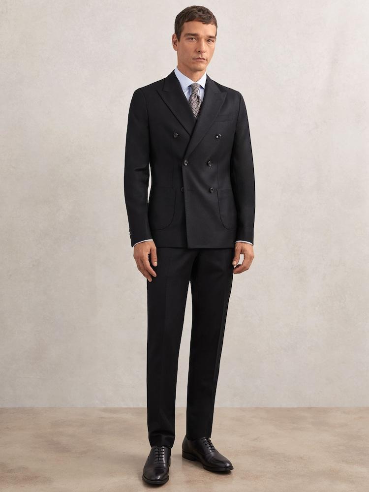reiss Wool-Flannel Tailored-Fit Suit Trousers in Navy
