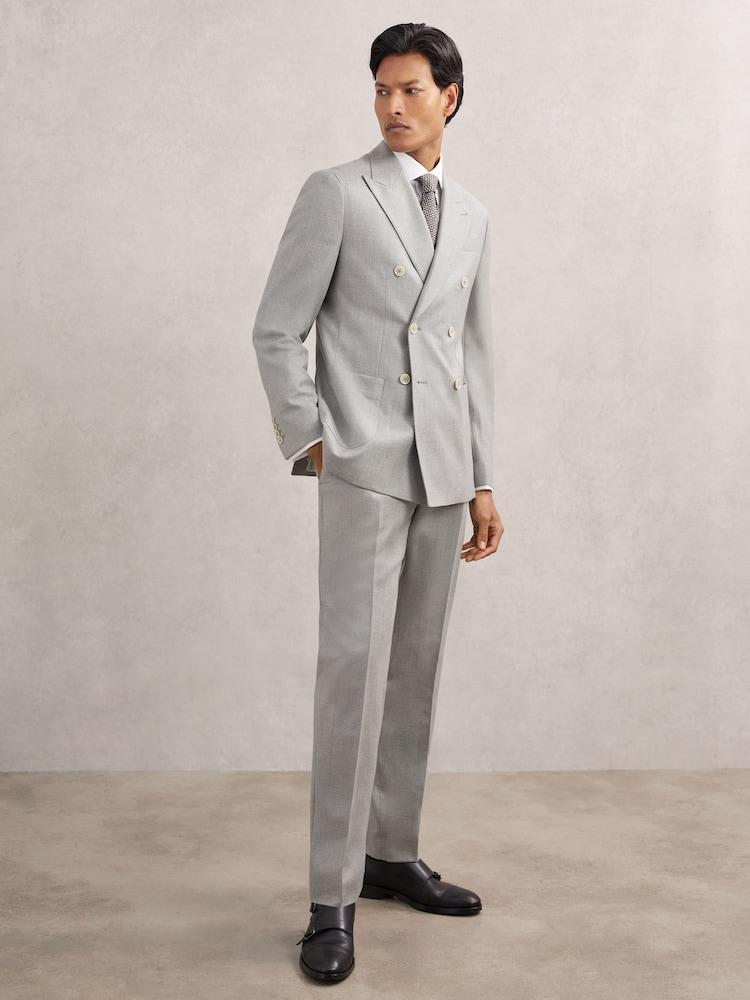reiss Wool-Flannel Tailored-Fit Suit Trousers in Soft Grey