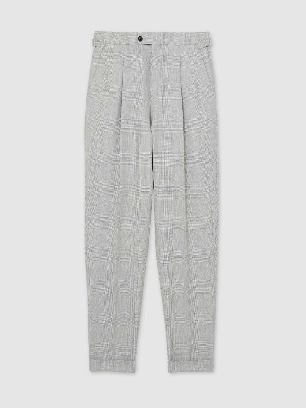 Reiss Wool-Linen Check Tapered Trousers In Soft Grey Melange